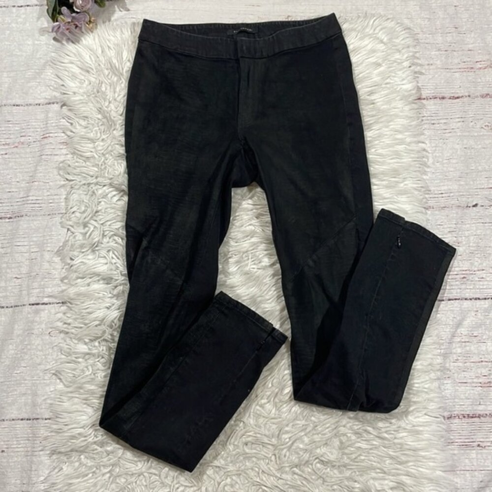 Elie Tahari Crocodile Embossed Leather Paneled Mid Rise Skinny Pants